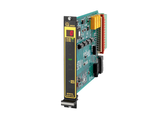 The 2602A is a single-channel H2S Control Module that has been designed to monitor H2S in parts per million (ppm) levels and provide status indication and alarm outputs. Microprocessor-based electronics allow all options to be user selectable through front panel interface (mode / select switch and digital display). The digital display on the 2602A indicates hydrogen sulfide gas concentration, fault codes, calibration cues and setup options.